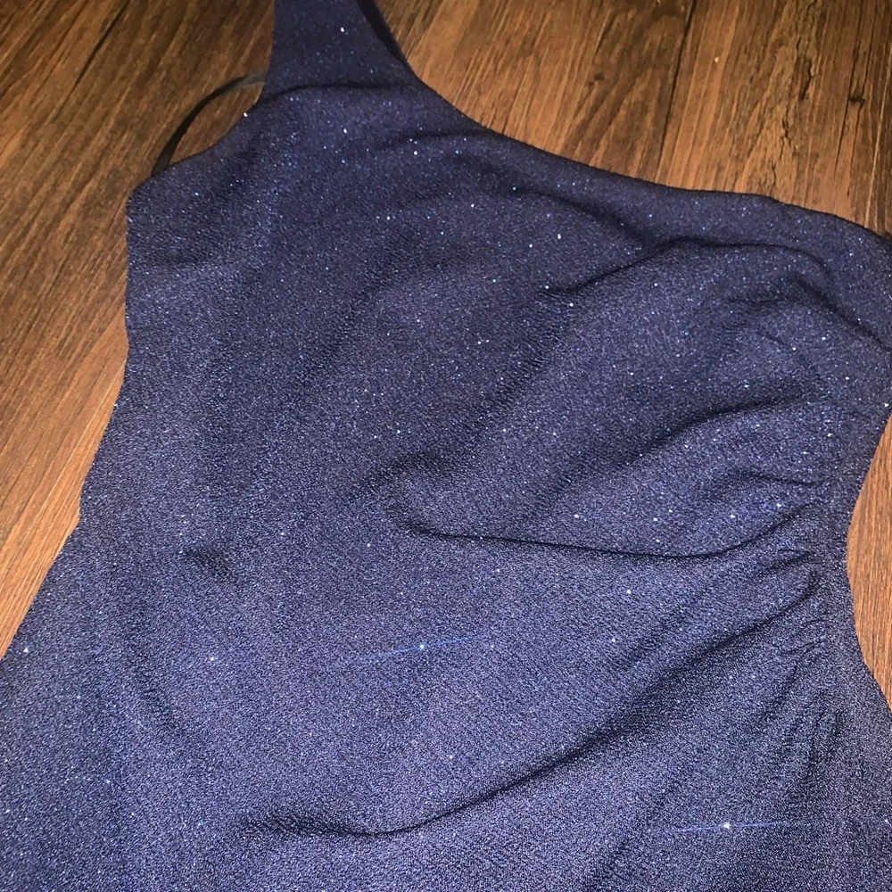 one shoulder asymmetrical blue formal dress - Picture 3 of 4